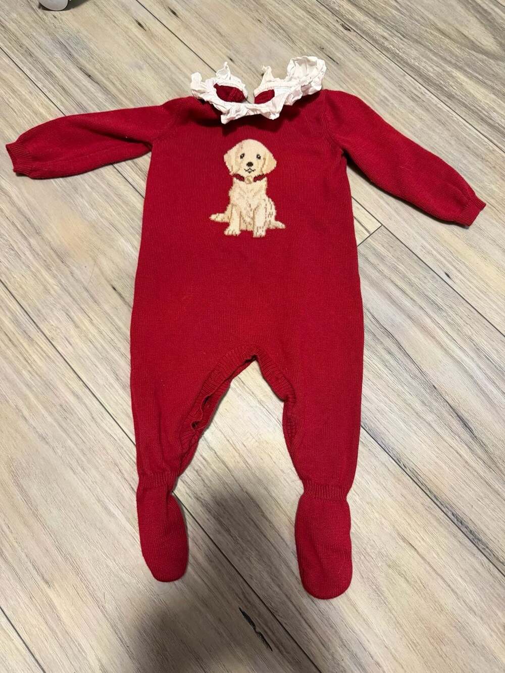 Edgehill Collection Red Knit Puppy Dog Footie Coverall